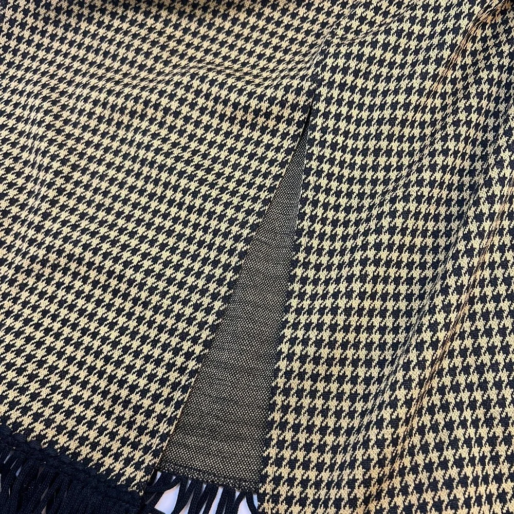 NWT Nina Leonard Houndstooth Skirt With‎ Black Fringe Size Medium Ankle Length